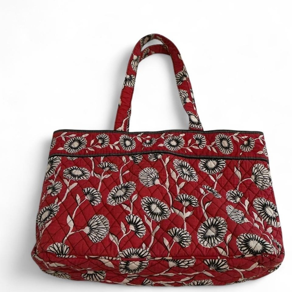 Vera Bradley Tote Bag Womens Red Floral Quilted‎ Houndstooth Lining